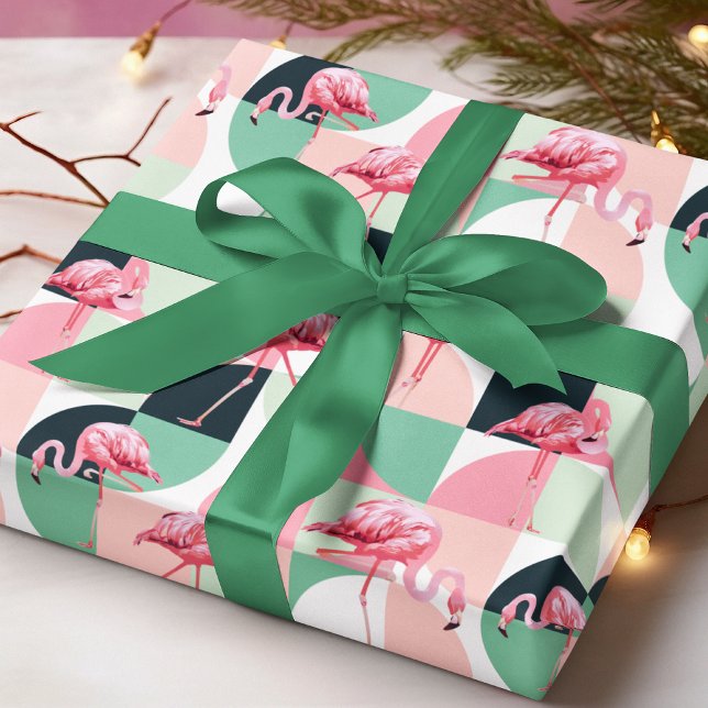 Modernes rosa Flamingo Geometric Girly Chic Muster Geschenkpapier (Von Creator hochgeladen)