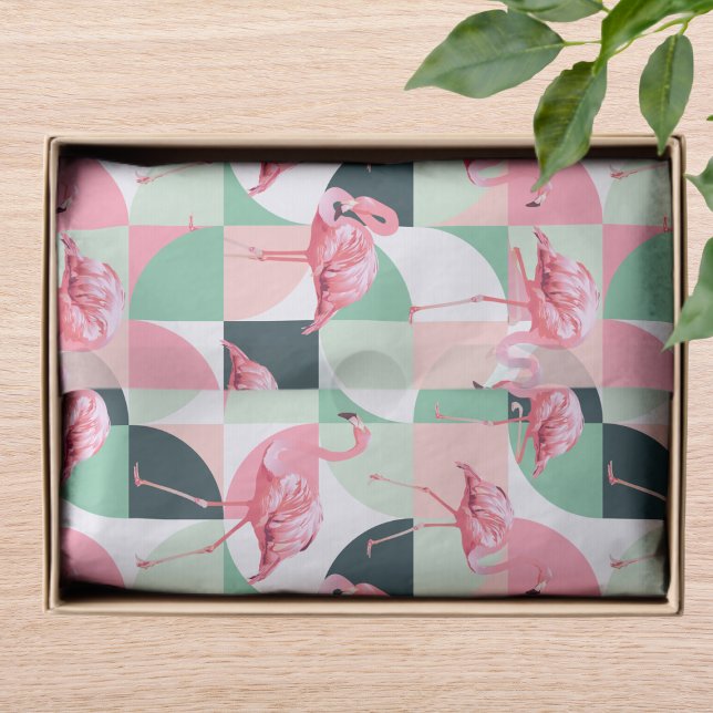Modernes rosa Flamingo Geometric Girly Chic Muster Seidenpapier (Von Creator hochgeladen)