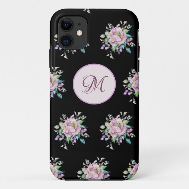 Modernes rosa, florales Monogramm Case-Mate iPhone Hülle (Rückseite)