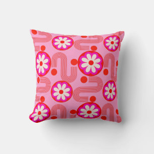Modernes rosa florales Retro-Muster Mitte des Jahr Kissen
