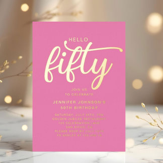 Modernes, rosa Fünfzig und prachtvolles 50. Geburt Folieneinladung