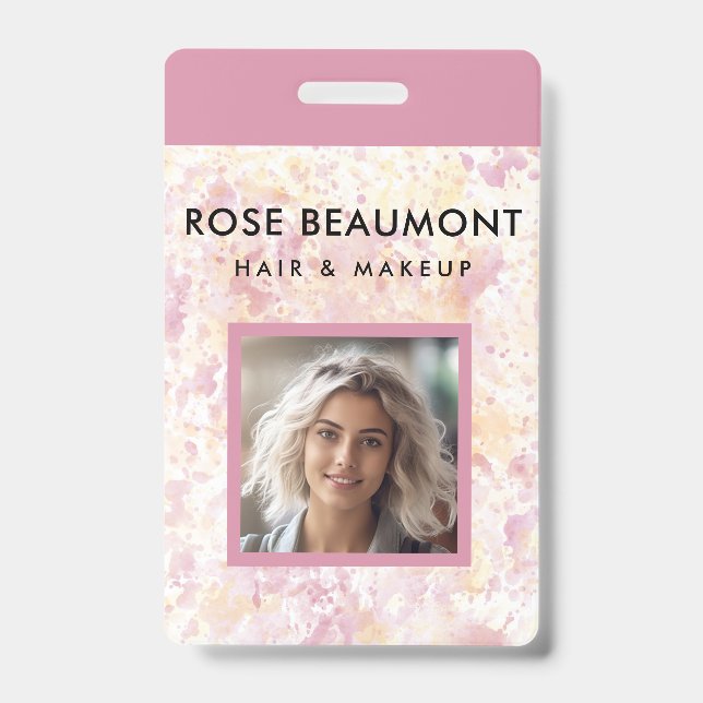 Modernes rosa gelbes Abzeichen Ausweis (Vorderseite)