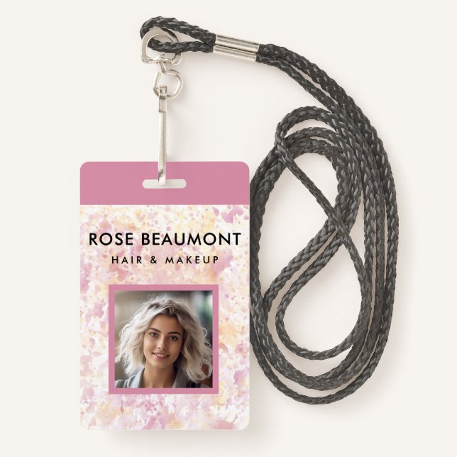 Modernes rosa gelbes Abzeichen Ausweis (Vorderseite mit Schlüsselband)