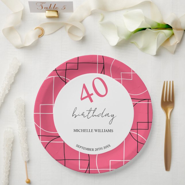 Modernes rosa Geomuster Pappteller (Hochzeit)