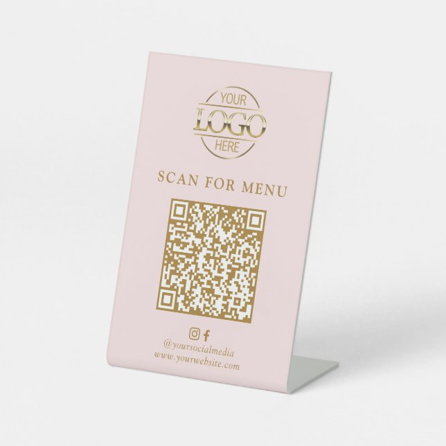 Modernes rosa Geschäft-Logo kontaktloses QR-Code-M Sockelschild (Vorderseite)