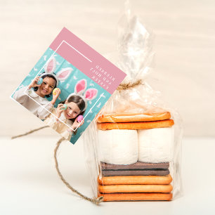 Modernes rosa glückliches gesegnetes Ostern FOTO Geschenkanhänger