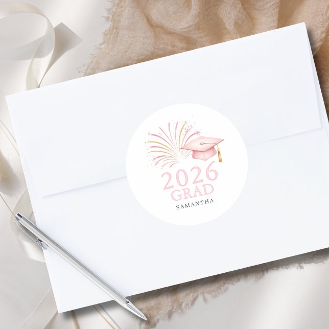 Modernes Rosa Gold 2026 Abschluss  Runder Aufkleber (Von Creator hochgeladen)