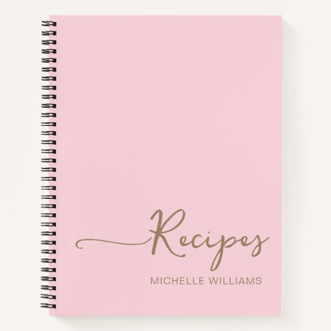 Modernes rosa Gold Monogram Name Cookbook Rezept Notizbuch (Vorderseite)