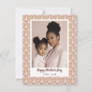 Modernes Rosa Golden Hearts Mother Day Foto Feiertagskarte