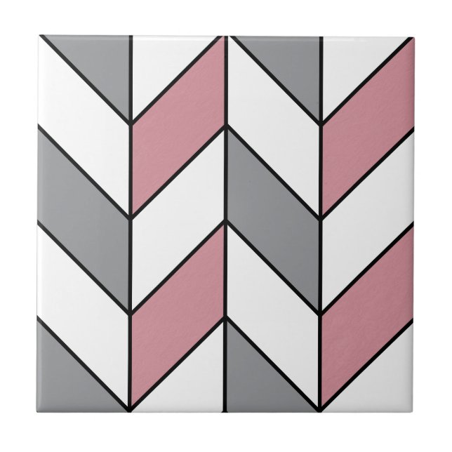 Modernes rosa, graues Herringbone-Muster Fliese (Vorderseite)
