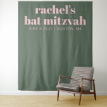 Modernes rosa grünes Bat Mitzvah Foto Hintergrund  Wandteppich<br><div class="desc">Frische Typografie Moderne rosa grüne Personalisierte Bat Mitzvah Foto Hintergrund</div>
