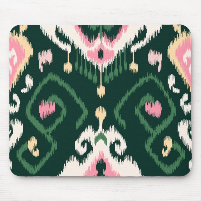 Modernes rosa grünes girly ikat Stammes- Muster Mousepad (Vorne)