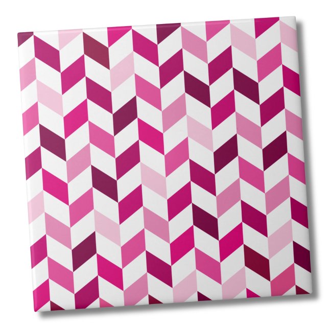 Modernes rosa Herringbone-Muster Fliese (Fun Simple Girly Magenta Pink Herringbone Pattern ceramic tile)