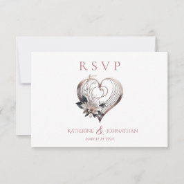 Modernes rosa Herz mit Blume Hochzeit RSVP Karte