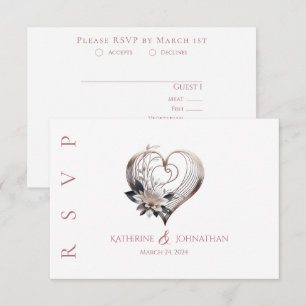 Modernes rosa Herz mit Blume Hochzeit RSVP Karte