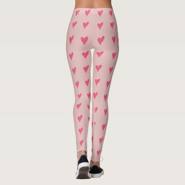 Modernes rosa Herz mit weißem Punktmuster Leggings (Rückseite)