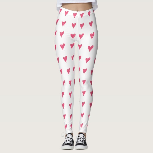 Modernes rosa Herz mit weißem Punktmuster Leggings (Vorderseite)