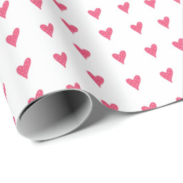 Modernes rosa Herzmuster auf Weiß Geschenkpapier
