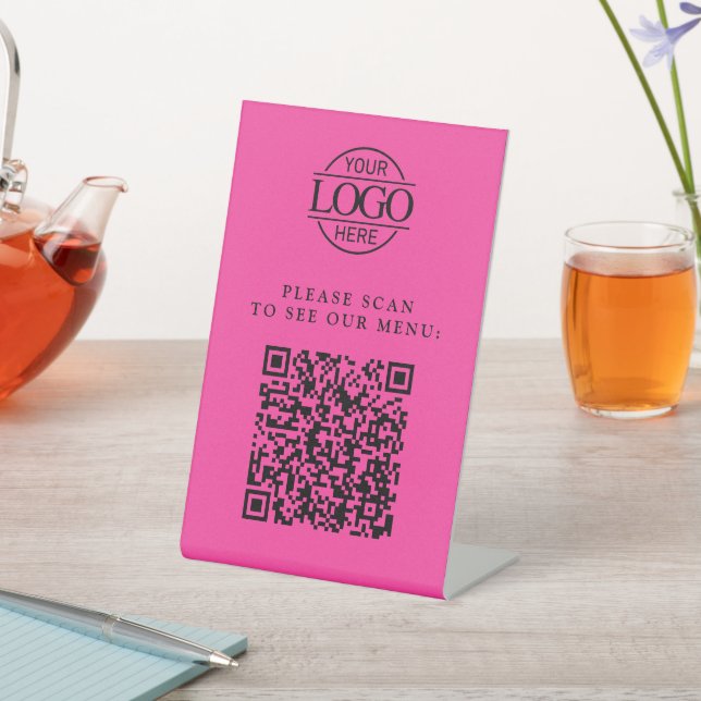 Modernes rosa individuelles Geschäftslogo QR-Code- Sockelschild (In SItu)