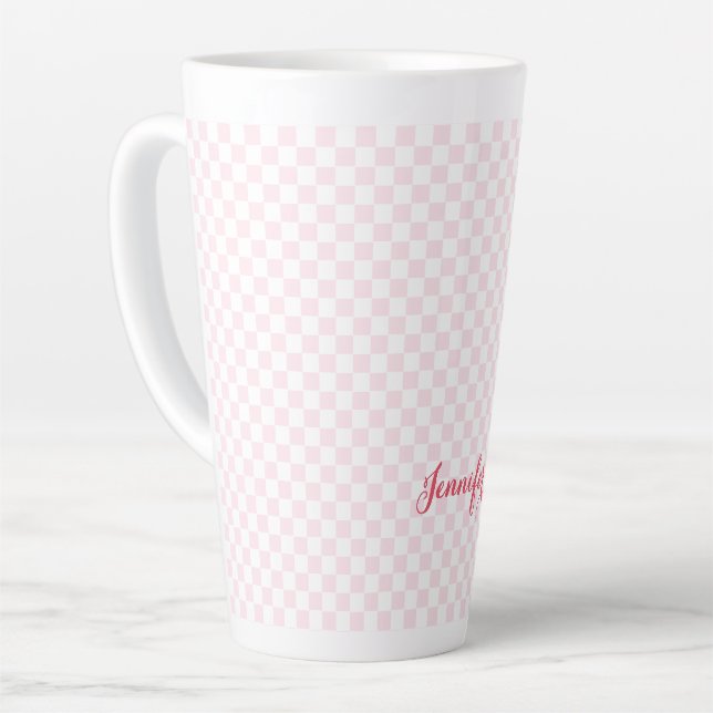 Modernes rosa kariertes, elegantes Monogramm für d Milchtasse (Linke Ecke)