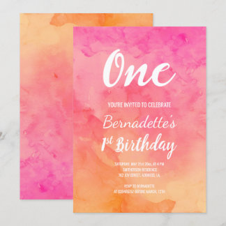 Modernes rosa korallenrotes Aquarell ombre erster Einladung