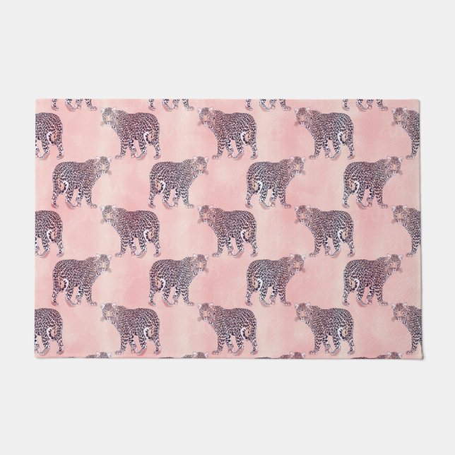 Modernes rosa Leopard-Tiermuster Fußmatte (Vorderseite)