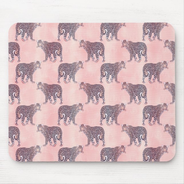 Modernes rosa Leopard-Tiermuster Mousepad (Vorne)