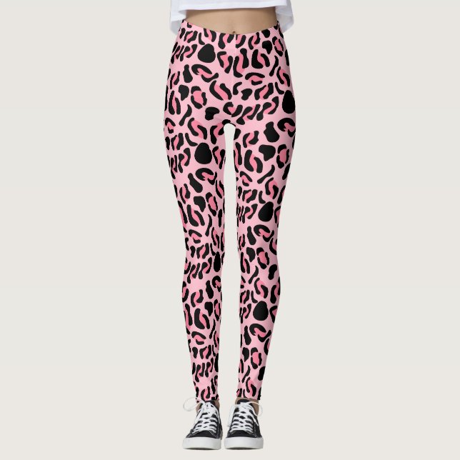 Modernes rosa Leopardenmuster Tier Leggings (Vorderseite)