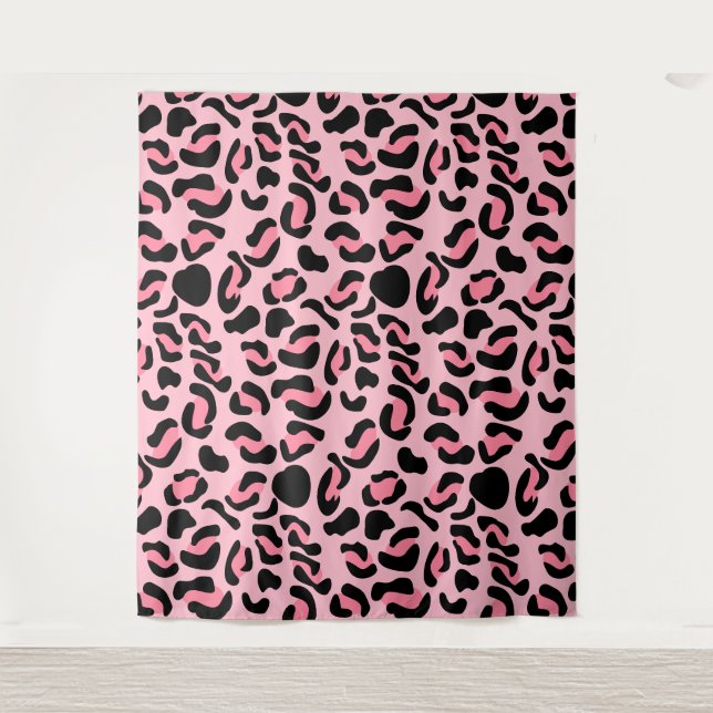 Modernes rosa Leopardenmuster Tier Wandteppich (Vorderseite)