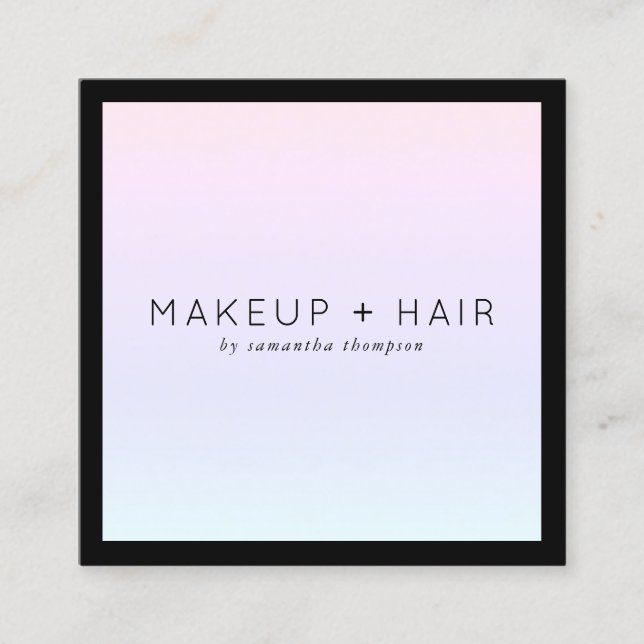 Modernes rosa lila Gradientenholografisches Make-u Quadratische Visitenkarte (Vorderseite)