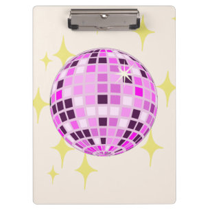 Modernes, rosa Lila Retro Diskothek Ball Beige Klemmbrett