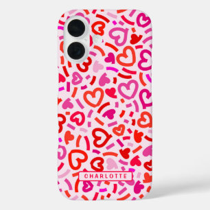 Modernes Rosa Lila Romantische Liebe Herzmuster iPhone 16 Hülle