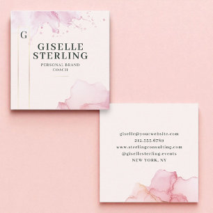 Modernes Rosa Luxus Wasserfarben Goldene Forelle Quadratische Visitenkarte