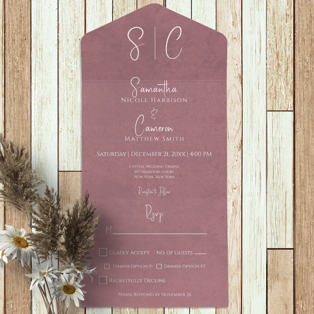 Modernes Rosa Minimal Monogram Dinner All In One Einladung (Von Creator hochgeladen)