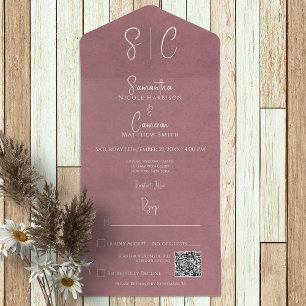 Modernes Rosa Minimal Monogramm QR-Code All In One Einladung