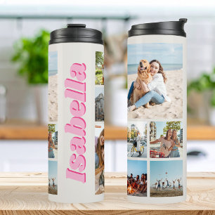 Modernes rosa Monogramm Personalisiert 10 FotoColl Thermosbecher