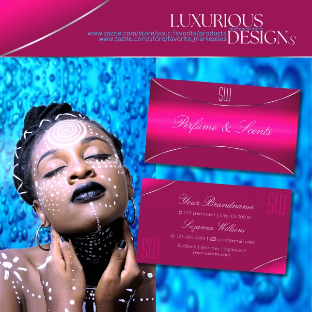 Modernes rosa Ombre mit silberfarbenem Rand und Mo Visitenkarte (Von Creator hochgeladen)