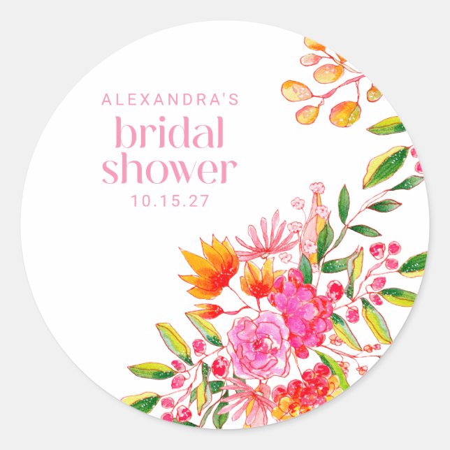 Modernes rosa Orangefarbenes Brautparty Runder Aufkleber (Vorderseite)