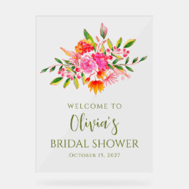 Modernes rosa orangefarbenes Brautparty Willkommen Acrylschild