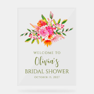 Modernes rosa orangefarbenes Brautparty Willkommen Acrylschild