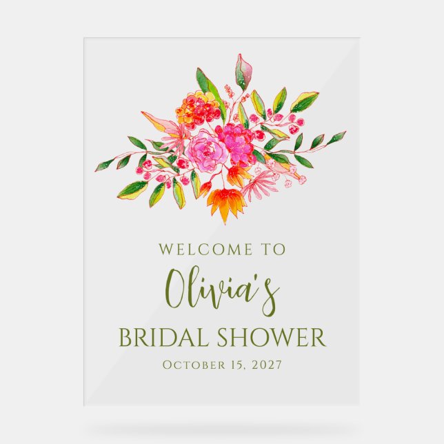 Modernes rosa orangefarbenes Brautparty Willkommen Acrylschild (Vorderseite)