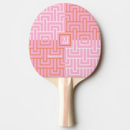 Modernes rosa Orangenmuster Monogramm Tischtennis Schläger