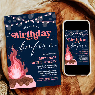 Modernes Rosa + Pfirsiches Geburtstagsfeuer Einlad Einladung