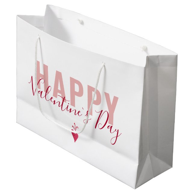 Modernes rosa Red Happy Valentine Day Script Große Geschenktüte (Vorderseite Schrägansicht)