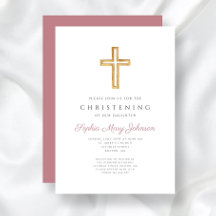 Modernes Rosa Religious Cross Girl Christening