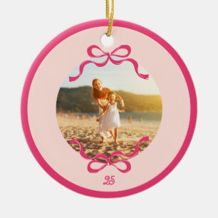 Modernes Rosa Retro Bows Trendy Christmas Foto Keramik Ornament