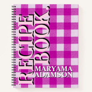 Modernes rosa Rezeptbuch.   Girly Bold Karo Notizbuch