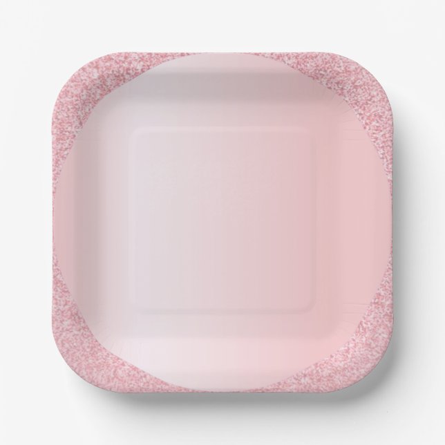 Modernes rosa Rose Gold Glitzer Template Pappteller (Vorderseite)