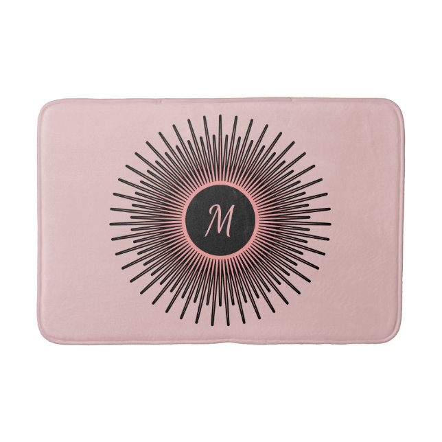 Modernes Rosa Schwarz Elegant Mit Monogramm Badematte (Vorderseite)