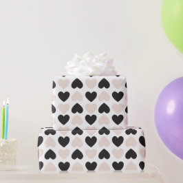Modernes, rosa Schwarz Liebe Herzmuster Geschenkpapier